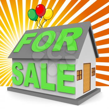 For Sale House With Balloons Means Real Estate 3d Rendering