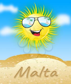 Malta Sun With Glasses Smiling Means Sunny 3d Illustration
