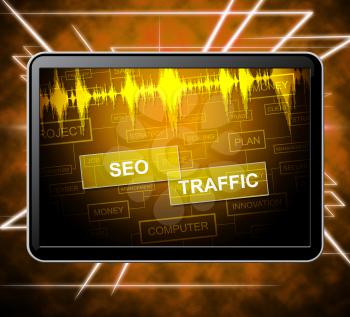 Seo Traffic Tablet Representing Search Engines And Optimize 3d Illustration