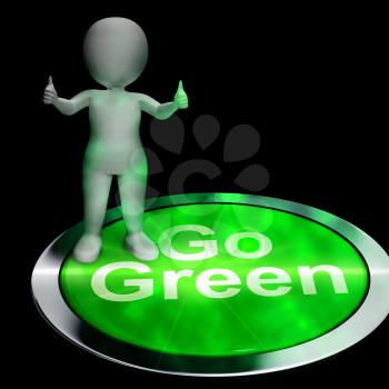 Go Green Button Shows Recycling And Eco Friendly 3d Rendering