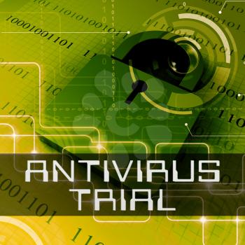 Antivirus Trial Data Padlock  Shows Anti Virus Evaluation 3d Rendering