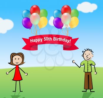 Happy Fiftieth Birthday Party Celebration Balloons 3d Illustration