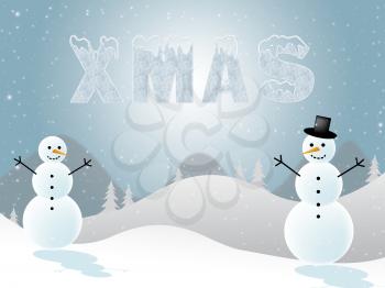 Xmas Snow Scene Showing Christmas Snowmen 3d Illustration
