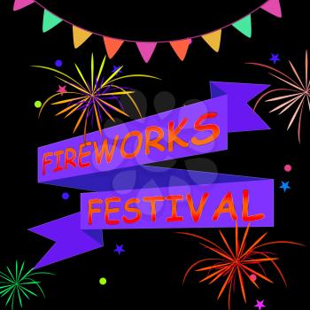 Fireworks Festival Ribbons And Fireworks Shows Pyrotechnics Display 3d Illustration