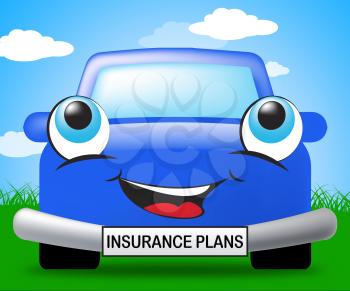 Insurance Plans Smiling Vehicle Represents Car Policy 3d Illustration