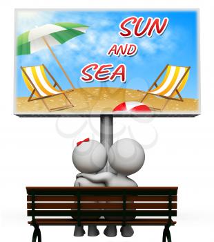 Sun And Sea Sign Representing Summer Time And Seafront 3d Rendering