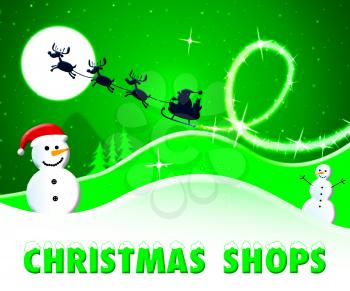 Christmas Shops Snowmen And santa Showing Xmas Store 3d Illustration