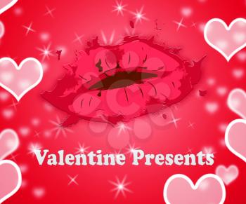 Valentines Presents Lips Shows Happy Valentine Gift Box