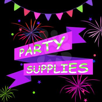 Party Supplies Ribbons And Fireworks Represents Celebration Shopping 3d Illustration