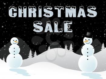 Christmas Sale Snowmen Scene Shows Xmas Discounts 3d Illustration