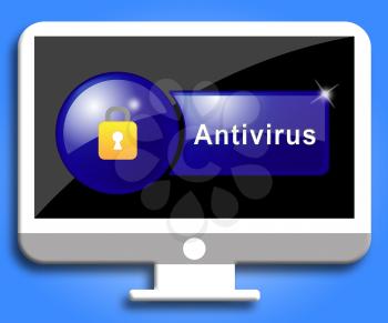 Online Antivirus Screen Padlock Indicates Digital Virus And Firewall