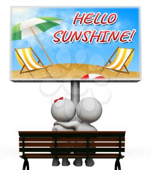 Hello Sunshine Sign Indicating Coasts Summer And Seafront 3d Rendering