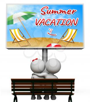 Summer Vacation Sign Showing Vacations Season Beach Getaway 3d Illustration