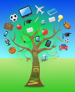 Webinar Tree With Icons Represents Coaching Training 3d Illustration