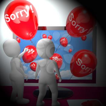 Sorry Balloons From Computer Show Online Apology 3d Rendering