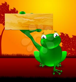 Frog With Blank Sign Showing Nature Copyspace 3d Illustration