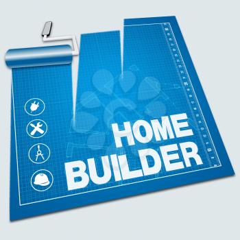 Home Builder Paint Roller Shows House Construction 3d Illustration