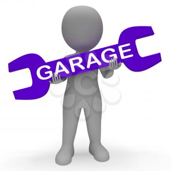 Garage Character with Spanner Shows Auto Repair 3d Rendering