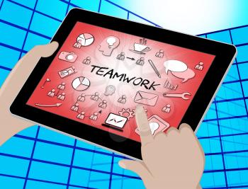 Teamwork Icons Tablet Meaning Teams Together And Organized 3d Illustration