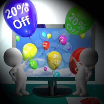 Balloons From Computer Show Sale Discount Of Twenty Percent 3d Rendering