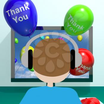 Thank You Balloons Coming From Computer As Online Thanks Messages 3d Rendering