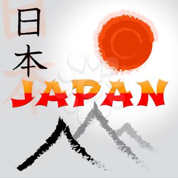 Japanese Mountain And Sun Symbols Indicating Asian Tours 3d Illustration