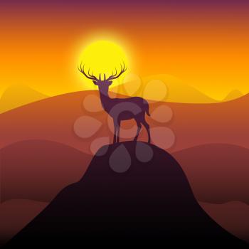 Wilderness Stag Mountain Scene Showing Wild Environment 3d Illustration