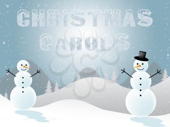 Christmas Carols Snowmen Scene Shows Xmas Music 3d Illustration