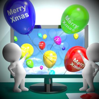 Balloons With Happy Xmas Shows Online Greeting 3d Rendering