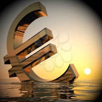 Euro Sinking And Sunset ShowsDepression Recession 3d Rendering