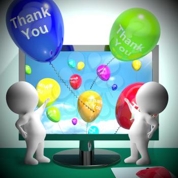 Thank You Balloons From Computer As Online Thanks Messages 3d Rendering