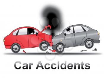 Car Accidents Showing Auto Crash 3d Illustration
