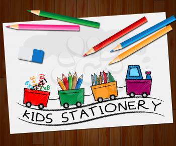 Kids Stationery Train Showing School Materials 3d Illustration