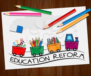 Education Reform Train Showing Changing Learning 3d Illustration