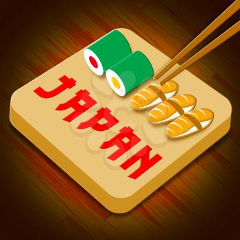 Japan Sushi Assortment Showing Japanese Cuisine 3d Illustration