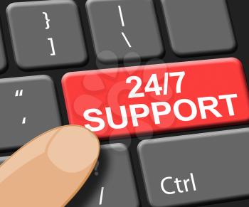 Twenty Four Seven Support Indicating  Asistance 3d Illustration