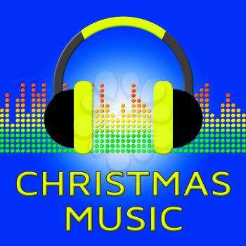 Christmas Music Earphones Demonstrates Xmas Song 3d Illustration