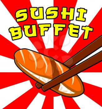 Sushi Buffet Showing Japan Cuisine 3d Illustration