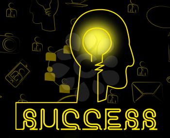 Success Brain Indicating Successful Progress And Winning