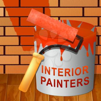Interior Painter Roller Shows Home Painting 3d Illustration