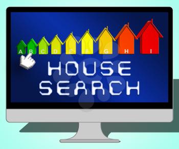 House Search Laptop Representing Housing Residence 3d Illustration