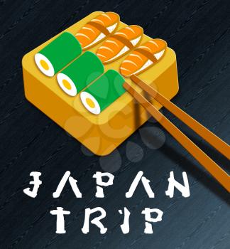 Japan Trip Sushi Showing Japanese Cuisine 3d Illustration