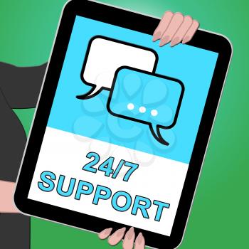 Twenty Four Seven Support Indicates  Asistance 3d Illustration
