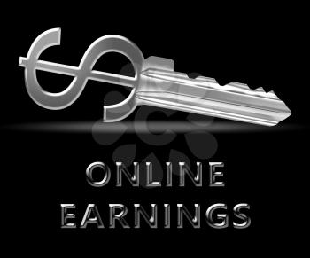 Online Earnings Key Means Internet Revenue 3d Illustration