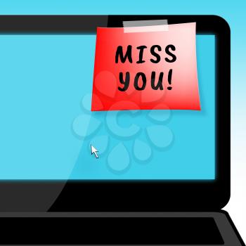 Miss You Means Love Laptop Message And Longing 3d Illustration