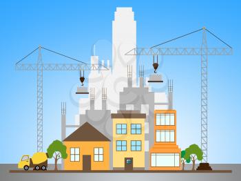 Apartment Construction Crane Describes Building Condos 3d Illustration