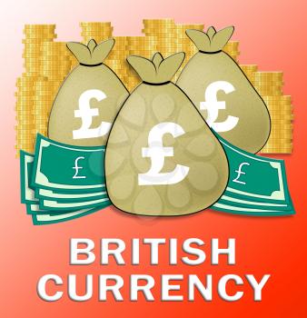 Pound Bags Showing British Currency 3d Illustration