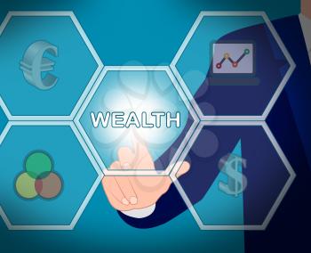 Wealth Icons Displays European Currency 3d Illustration