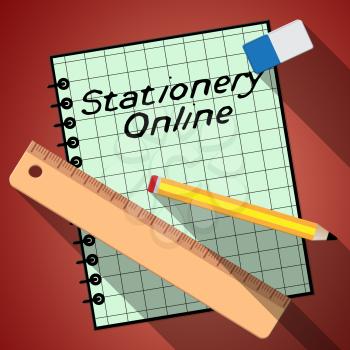 Stationery Online Notebook Represents Web Supplies 3d Illustration