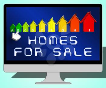 Homes For Sale Laptop Representing Sell House 3d Illustration